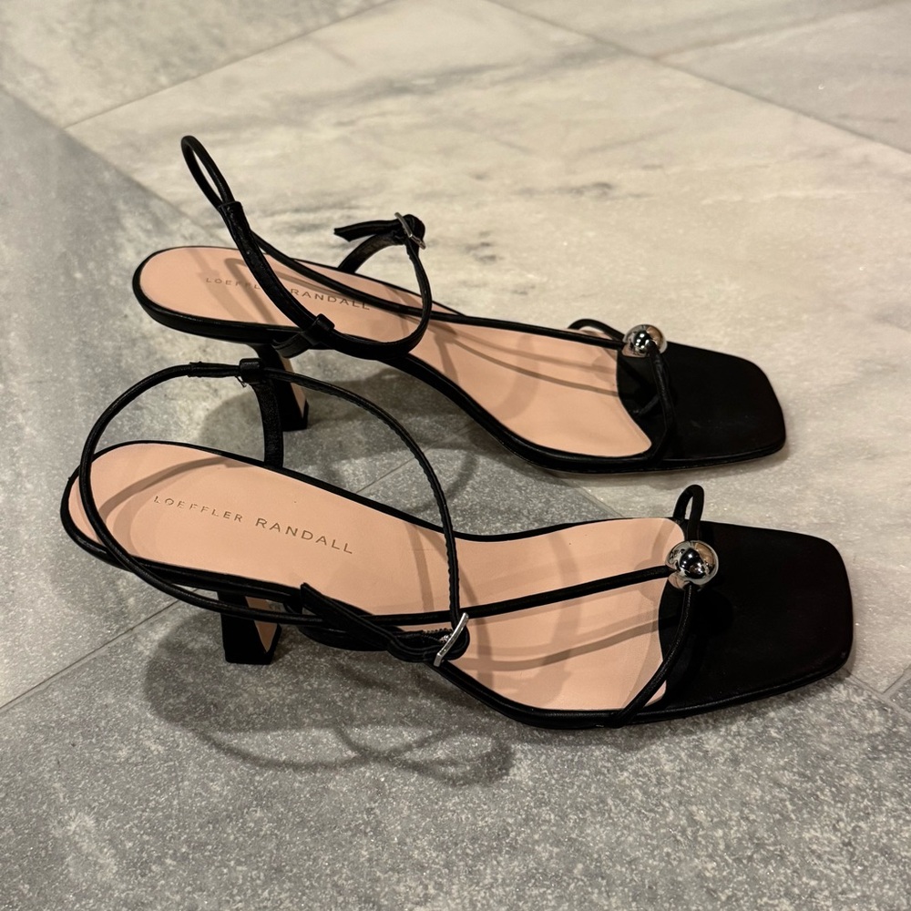 LOEFFLER RANDALL triana 70mm strappy mid heel sandal with silver ball black 10 - Picture 6 of 11